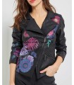 jacket Faux leather perfecto print ethnic floral 101 IDEES 1949Z